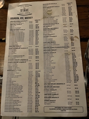 The Stave's whiskey list